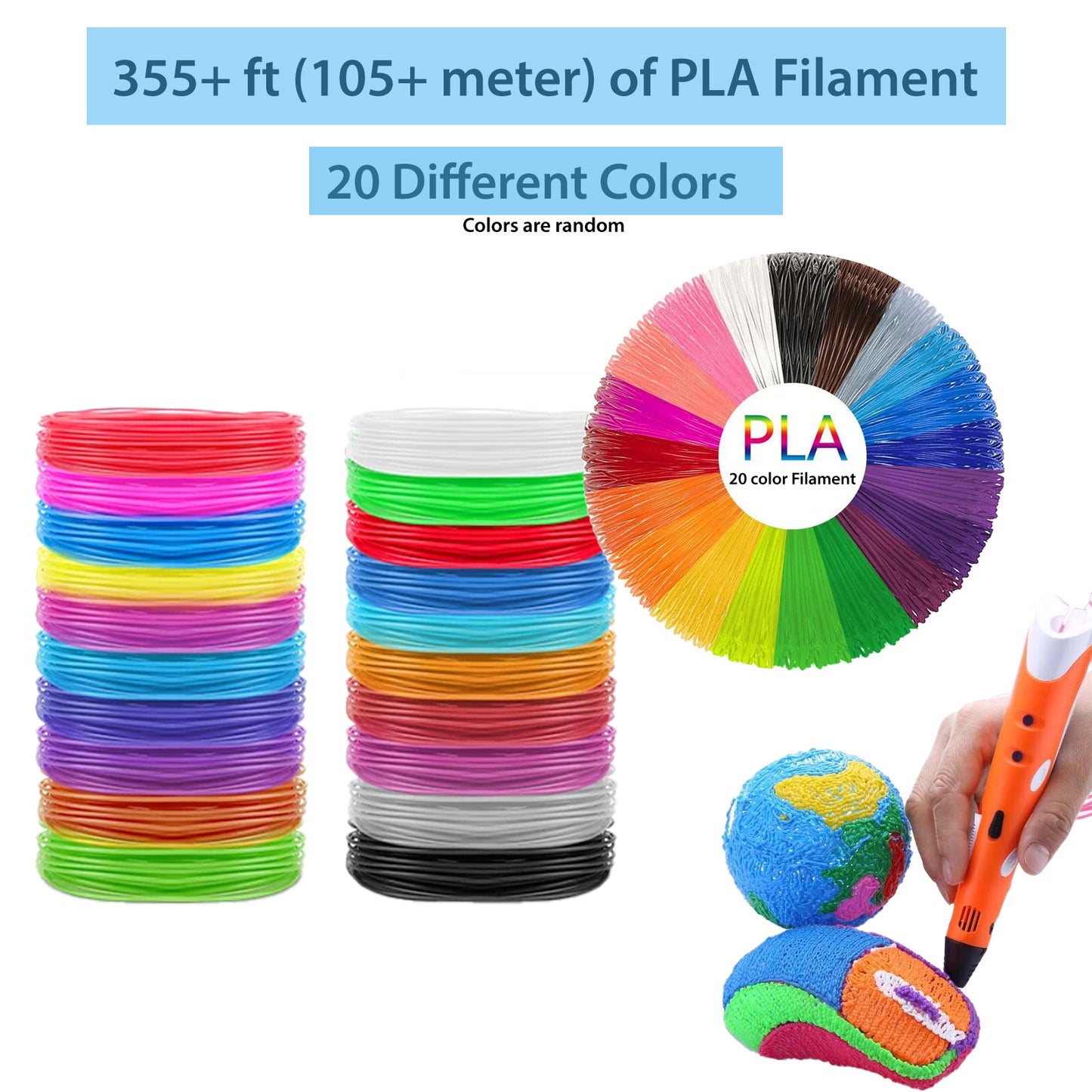 3D Printing Pen Drawing Ultimate Set for kids Christmas gift - 20 Colors 355+ Feet Filament